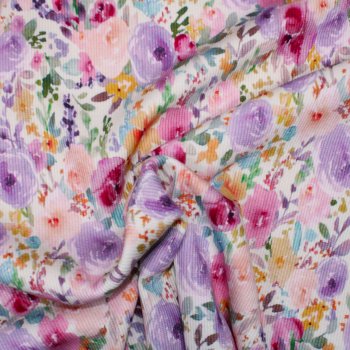 Preview: Pastellblüten-Ripp-Jersey Baumwolle Oeko-Tex