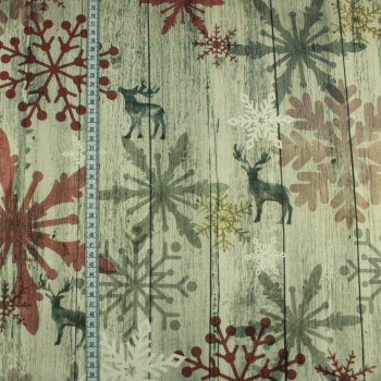 Baumwollstoff Schneekristalle Rehe