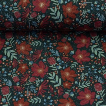 Modaljersey Just Flowers anthrazit/rot