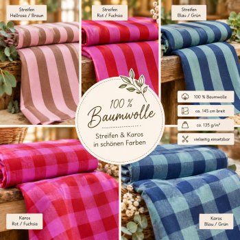 Preview: Baumwolle Popeline garngefärbt Karos Rot / Fuchsia