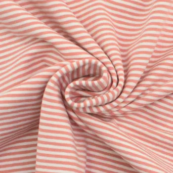 Preview: Baumwolljersey kleine Streifen apricot/cremweiss