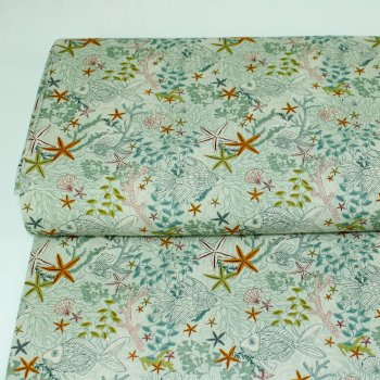 Canvas Dekostoff Leinenoptik Maritim Unterwasserwelt grau