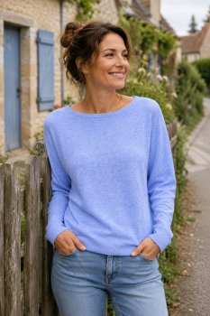 Preview: Strickstoff gestreift Melange – Hellblau