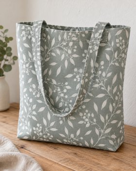 Preview: Canvas Baumwollstoff – Zweige & Beeren Salbeigrün