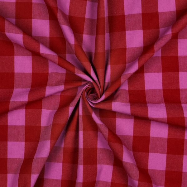 Baumwolle Popeline garngefärbt Karos Rot / Fuchsia