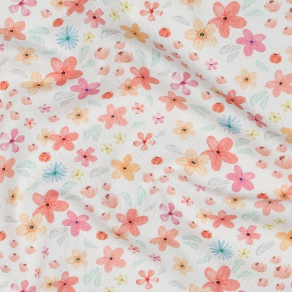 Baumwolljersey kleine Blümchen auf weiss Bioqualität, Digitaldruck