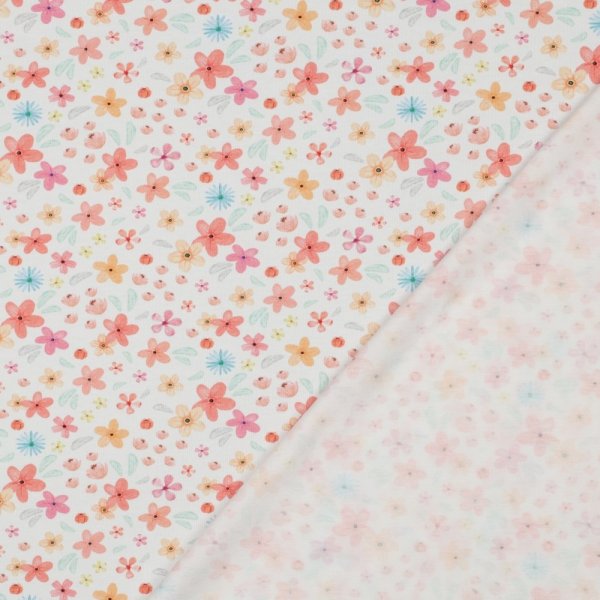 Baumwolljersey kleine Blümchen auf weiss Bioqualität, Digitaldruck