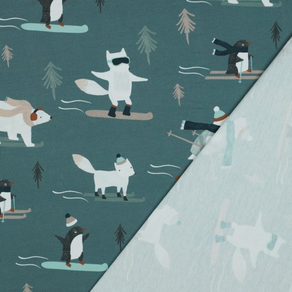 Baumwoll-French-Terry Wintertiere auf grün