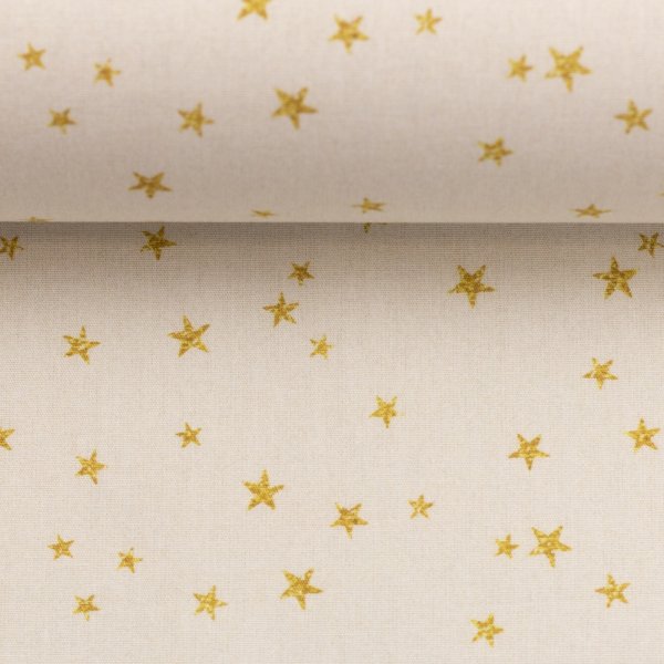 Baumwolle Webware Weihnachten Sterne gold naturweiß