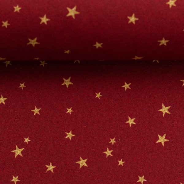 Baumwolle Webware Weihnachten Sterne gold dunkelrot
