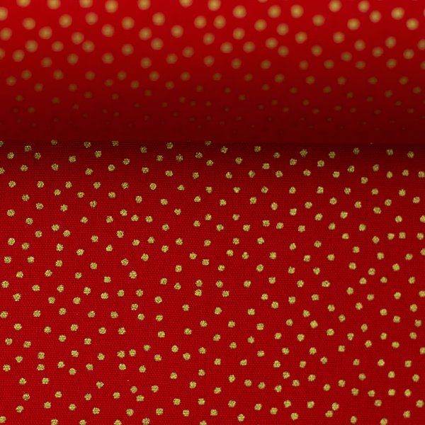 Baumwolle Webware Tupfen 1mm gold/rot