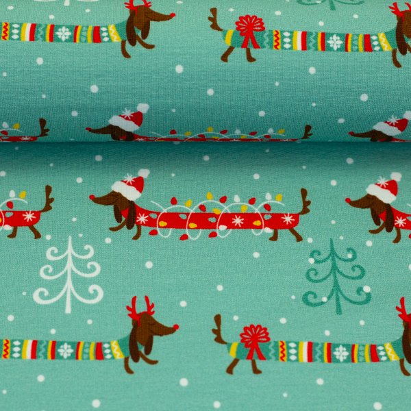 French Terry Stoff Holly Dackel mintgrün
