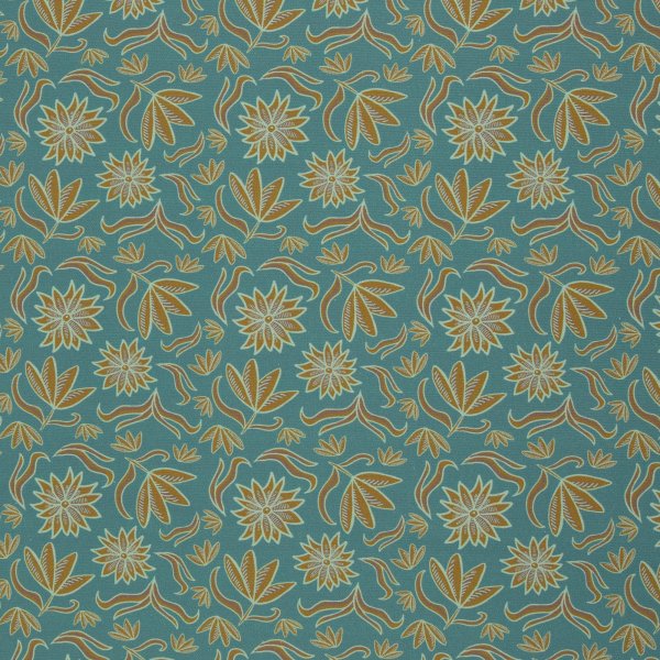 Canvas, Baumwolle, Retro Flowers by Emjo Design, Blumen ocker, mint