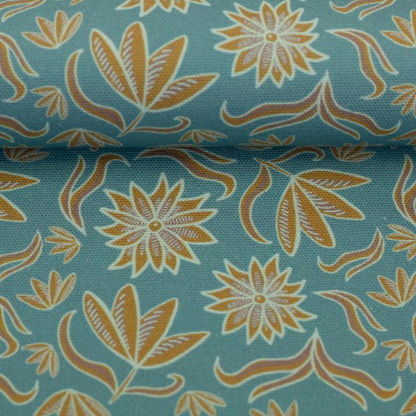 Canvas, Baumwolle, Retro Flowers by Emjo Design, Blumen ocker, mint