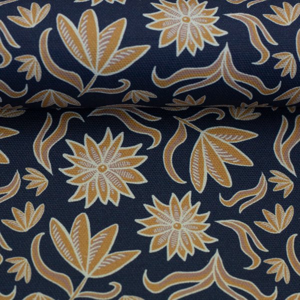 Canvas, Baumwolle, Retro Flowers by Emjo Design dunkelblau