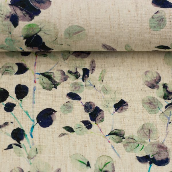 Viskose Leinen Madeira, Mischgewebe Zweige, beige/hellmint