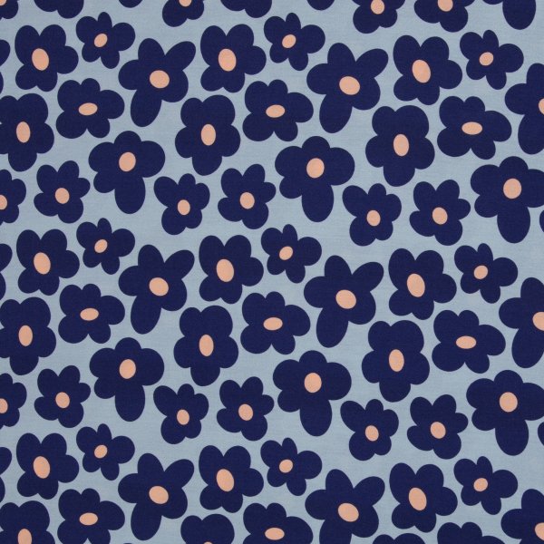 Viskosejersey Happy Flowers by Cherry Picking hellblau