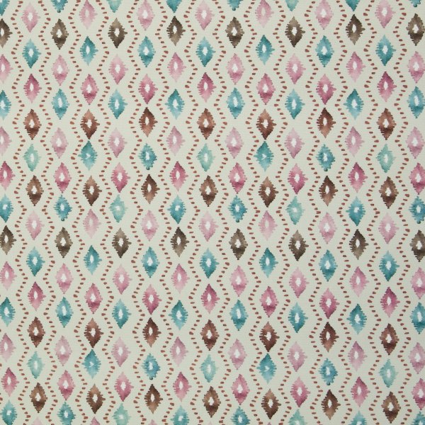 Baumwoll-Canvas WILMA - Rauten altrosa/beige/smaragd