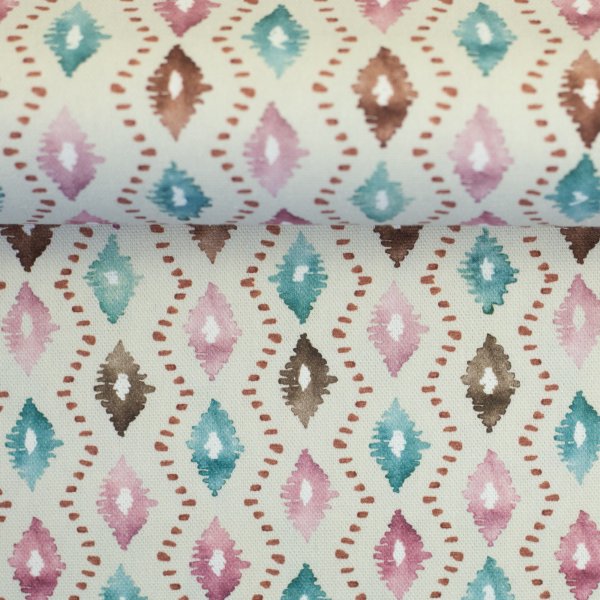Baumwoll-Canvas WILMA - Rauten altrosa/beige/smaragd