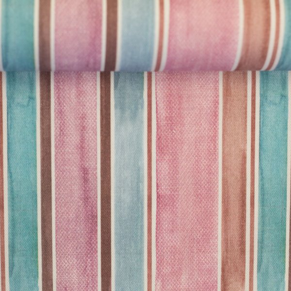 Baumwoll-Canvas WILMA - Stripes altrosa/beige/smaragd