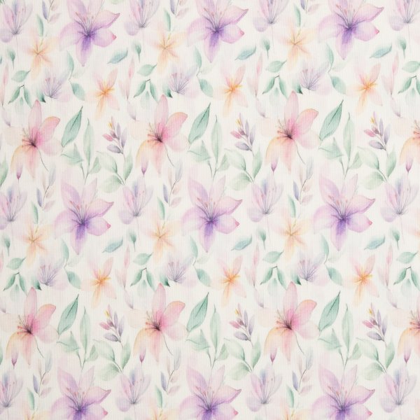 Rippjersey Blumen Lilien natur/bunt, Ökotex