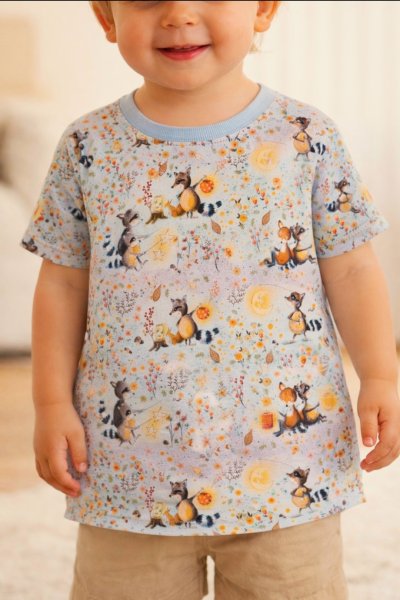 Baumwolljersey Waschbär und Fuchs im Wald