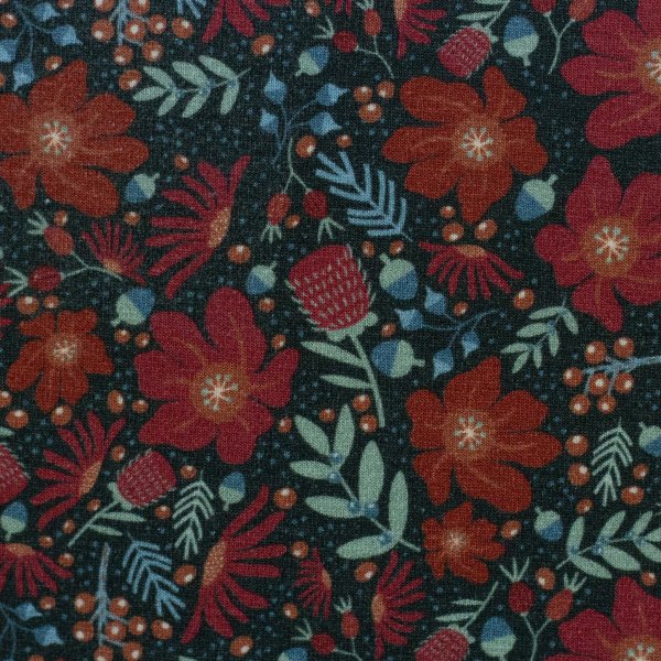Modaljersey Just Flowers anthrazit/rot
