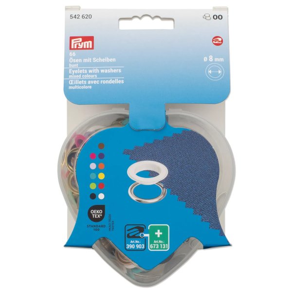 Prym Ösen mit Scheiben, bunt, in Herzbox, 8 mm