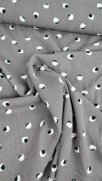 Viskose- Crepe weiss schwarze Dots auf grau