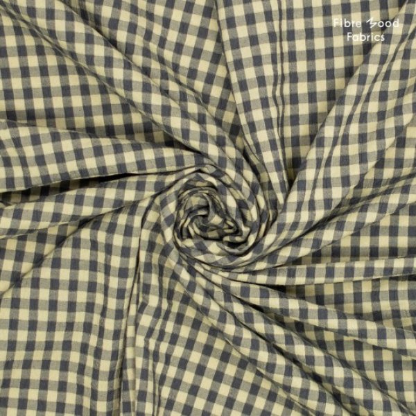 Baumwolle Seersucker - Checks beige/grau