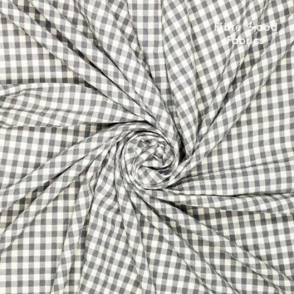 Baumwolle Seersucker - Checks weiss/grau
