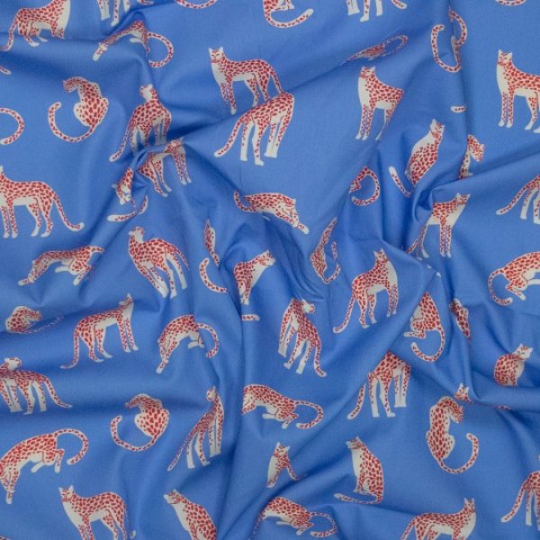Popeline Baumwolle Leoparden hellblau
