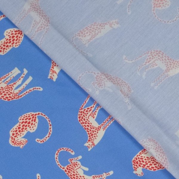 Popeline Baumwolle Leoparden hellblau