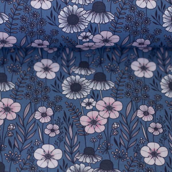 Calais by Claire’s Creative Forest – Baumwollwebware Blumenwiese blau-rosa