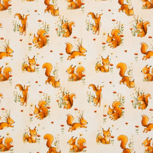 Baumwolljersey Forest Animals Eichhörnchen beige