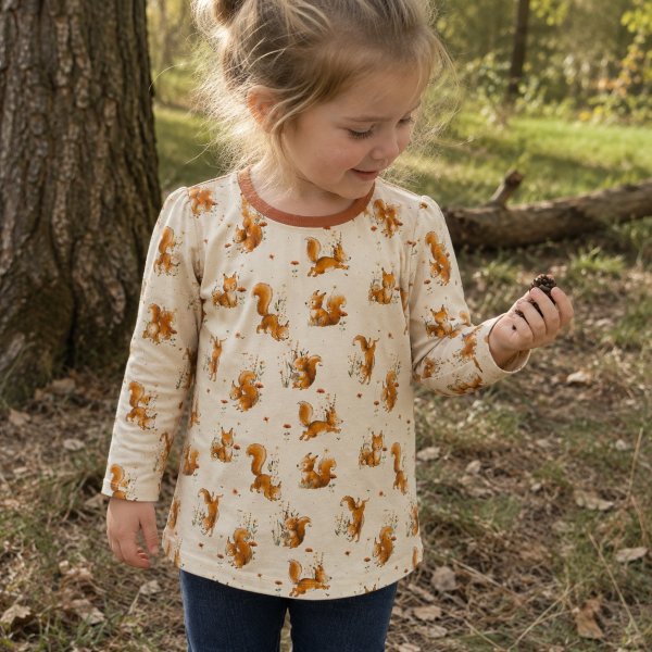 Baumwolljersey Forest Animals Eichhörnchen beige