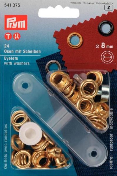 Prym Nähfrei 24 Stück Ösen mit Scheiben, Ø 8 mm goldfarbig