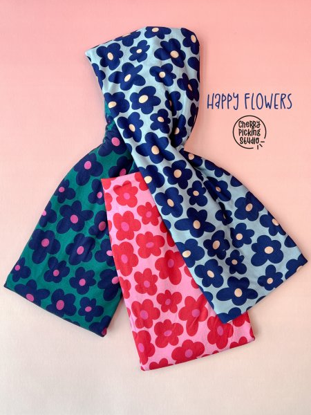 Viskosejersey Happy Flowers by Cherry Picking grün