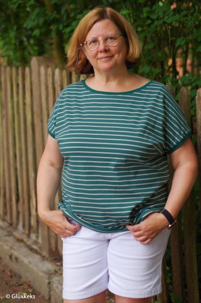 Baumwolljersey -Isa- Streifen - smaragd weiss