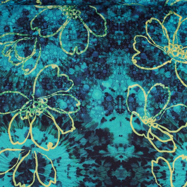 Baumwolljersey Blumen digitaldruck blau-petrol