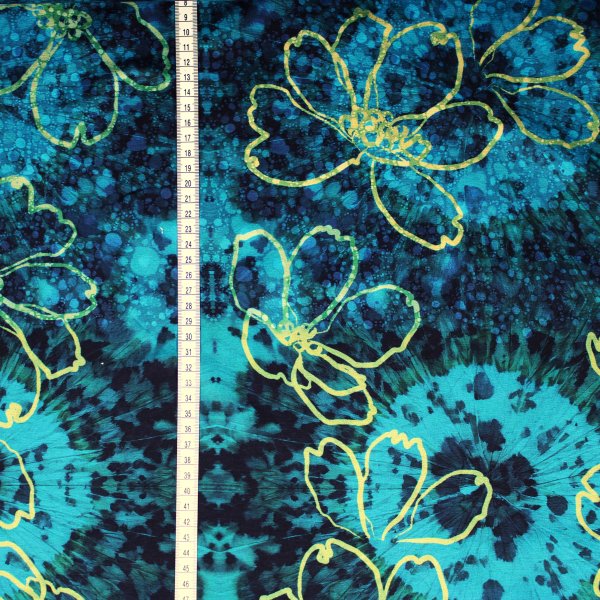 Baumwolljersey Blumen digitaldruck blau-petrol