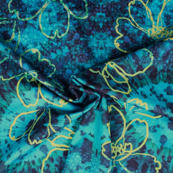 Baumwolljersey Blumen digitaldruck blau-petrol