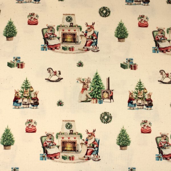Baumwolle Weihnachtsstoff Familie Rentier