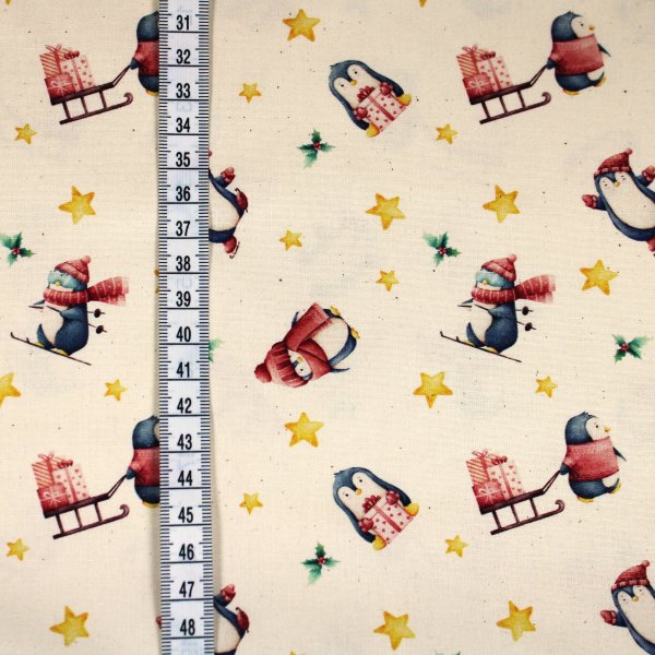 Baumwolle winterliche Pinguine Schlitten, Sterne, Geschenke