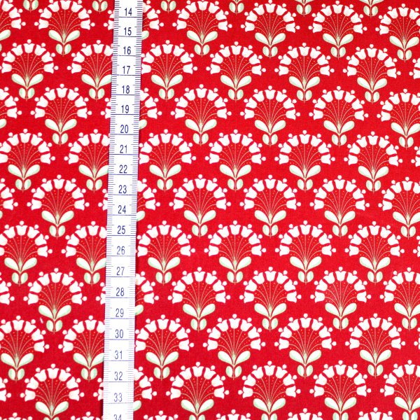 Baumwollwebware Vintage-Blumen auf rot