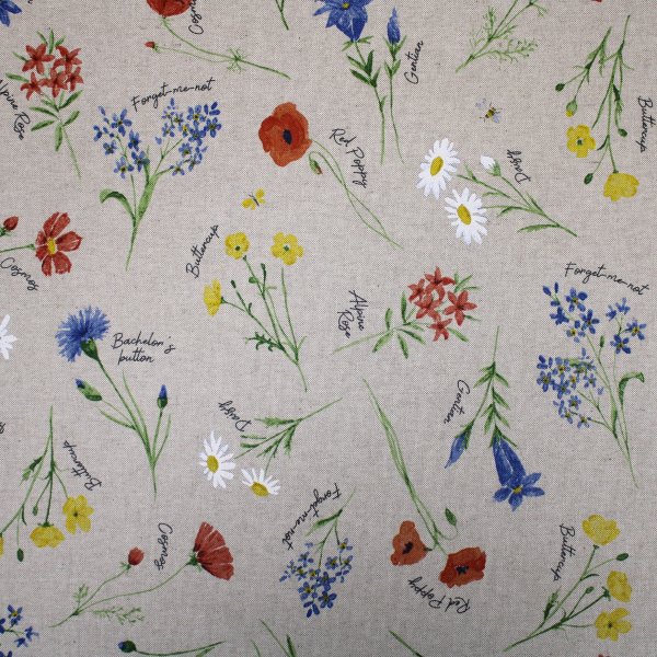 beschichtete Baumwolle Leinenoptik Blumenwiese 50cm x 70cm