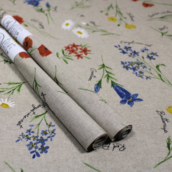beschichtete Baumwolle Leinenoptik Blumenwiese 50cm x 70cm