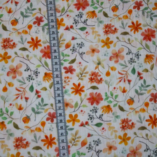 Musselin Double Gauze Blumen auf weiss