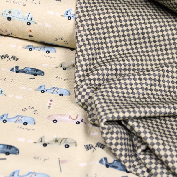 Baumwolljersey Mini Karo Muster beige