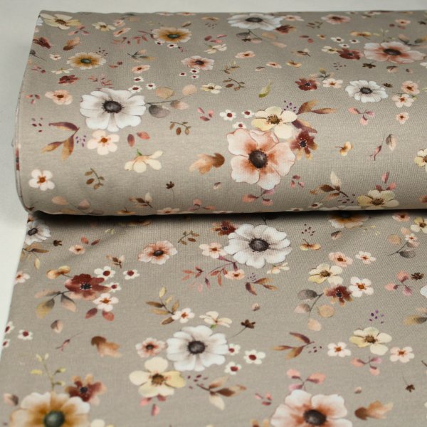 Baumwolljersey Sanfte Blüten, zarte Pasteltönen